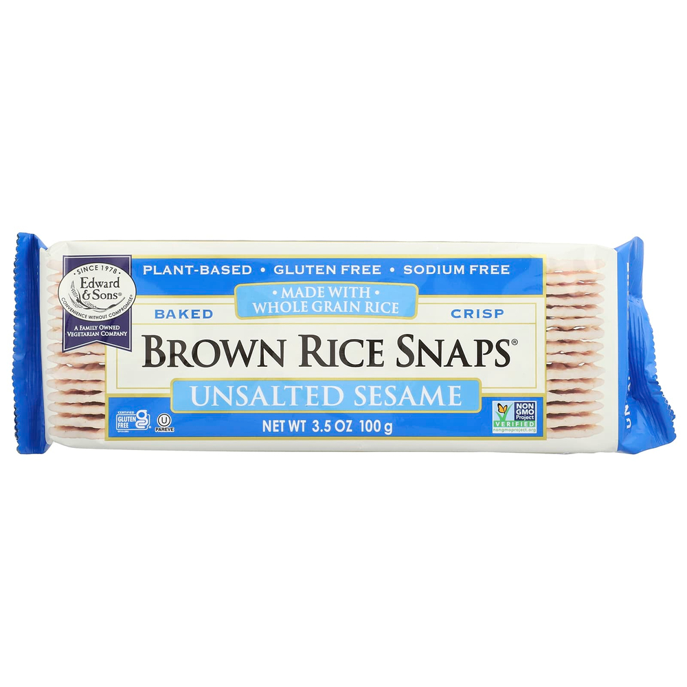 Edward & Sons, Baked Brown Rice Snaps (Запеченные бисквиты из коричневого риса), несоленный кунжут, 100 г