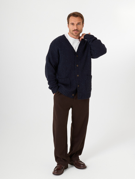 Синий кардиган крупной вязки QWE