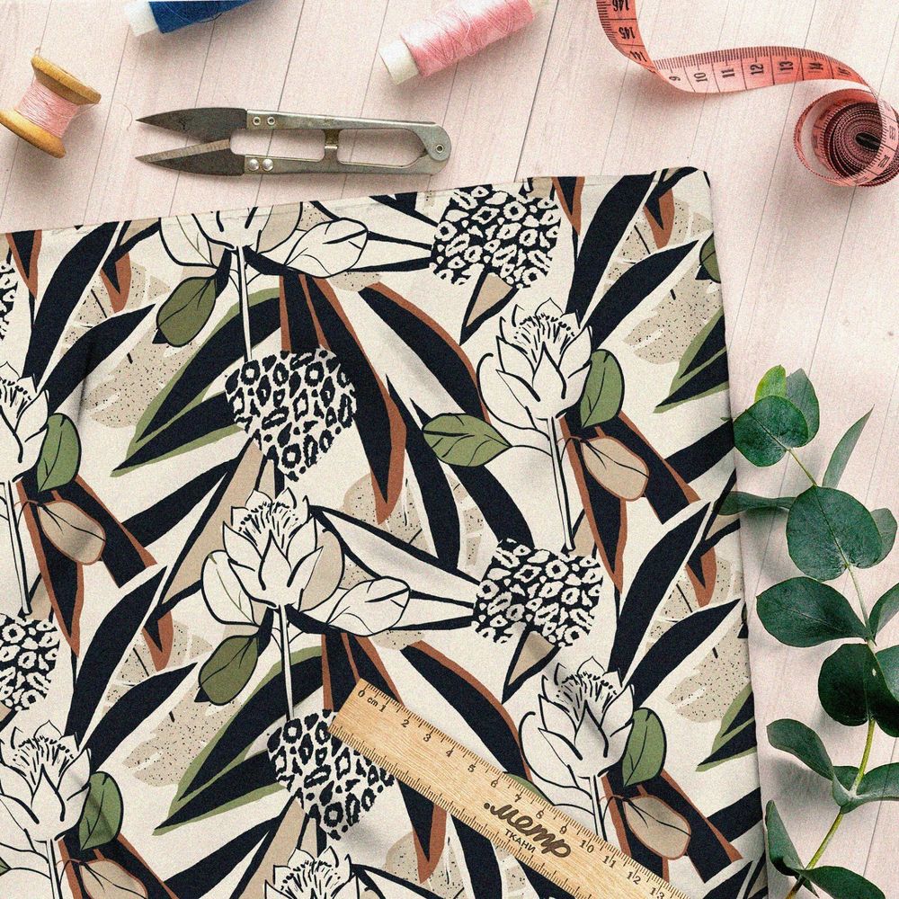 Ткань дюспо чёрно-белый стиль цветов