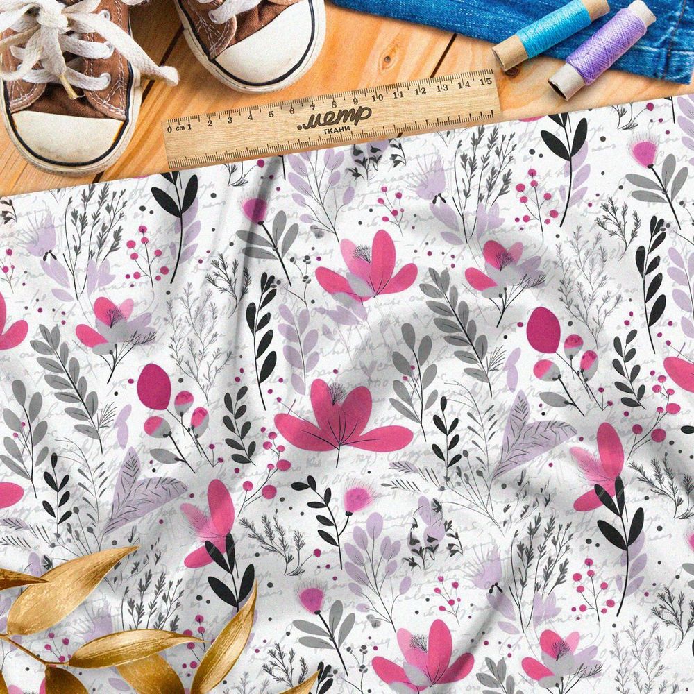 Ткань премиум сатин цветочный фреско