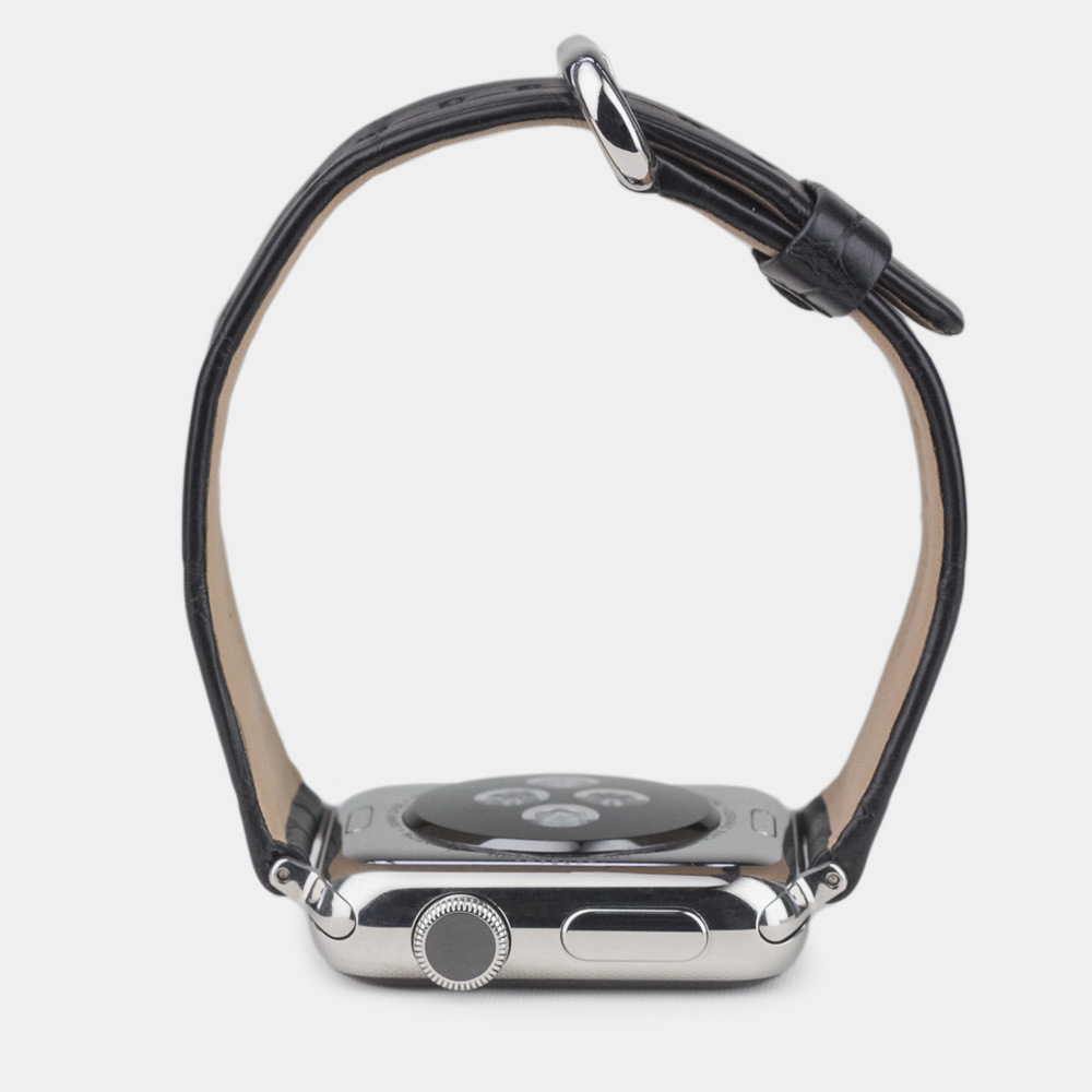 Ремешок для Apple Watch 44/45/46 mm из кожи крокодила, черного цвета