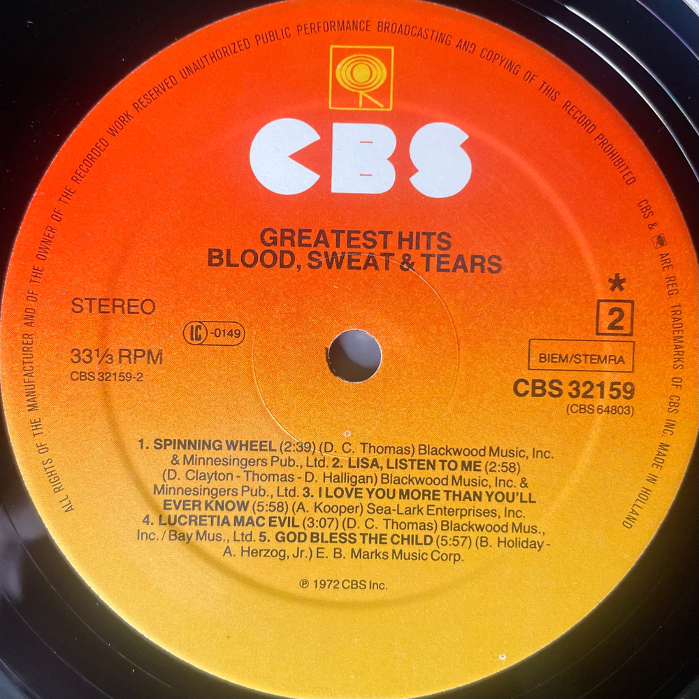 Blood, Sweat & Tears ‎– Blood, Sweat & Tears Greatest Hits (Голландия)
