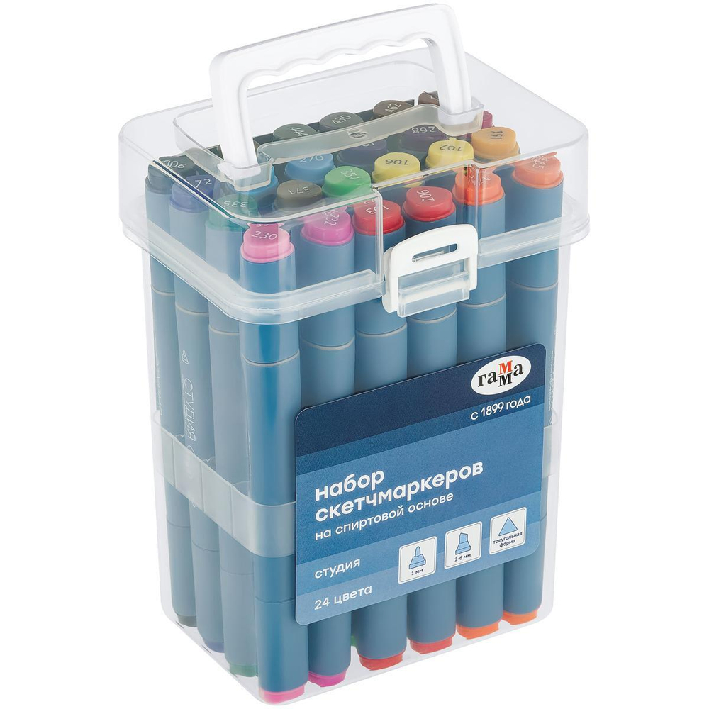 Скейтчмаркеры 24 шт. "Студия" основные цвета, двусторонние пласт.кейс (Гамма)