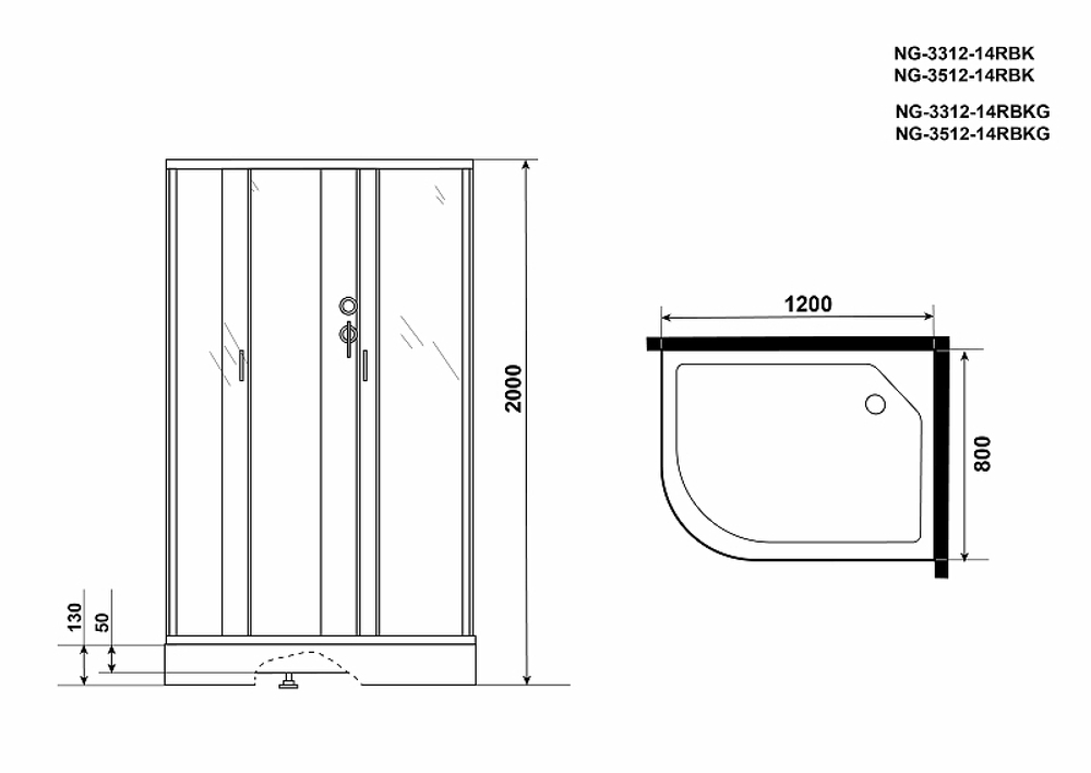 Душевая кабина Niagara Classic 120x80 R NG-3312-14RBKG с гидромассажем