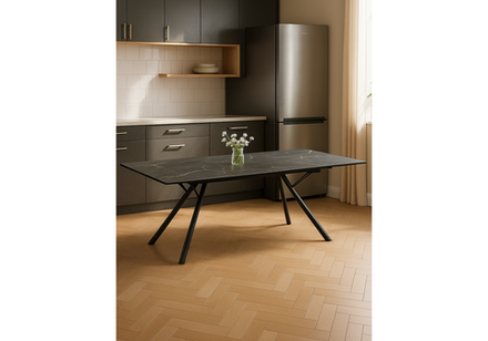 Керамический стол Woodville Ворен 180(240)x90 nero markina, черный, ножки черные