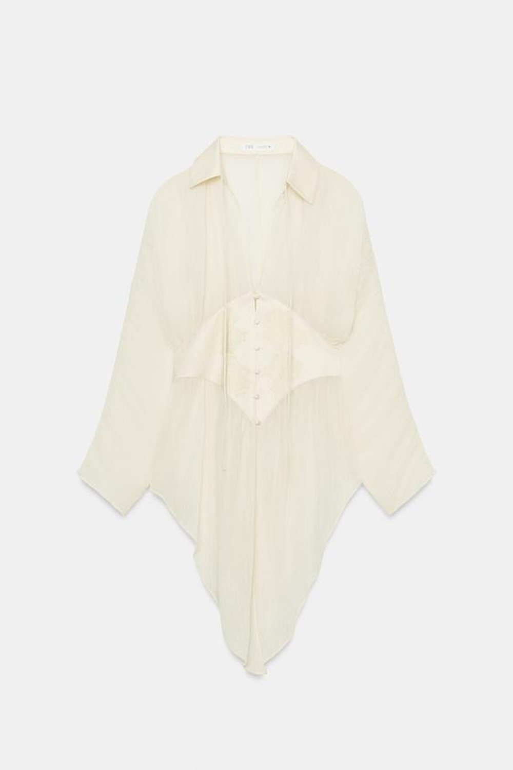 ZARA БЛУЗА ИЗ ЖОРЖЕТА С КРУЖЕВОМ — ZW COLLECTION, ЭКРЮ