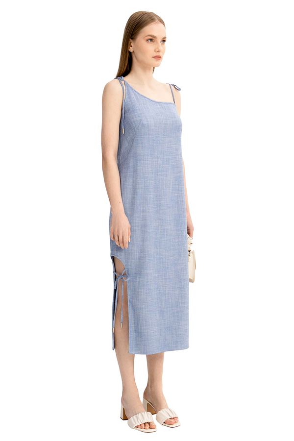 Платье с разрезом из смесового льна