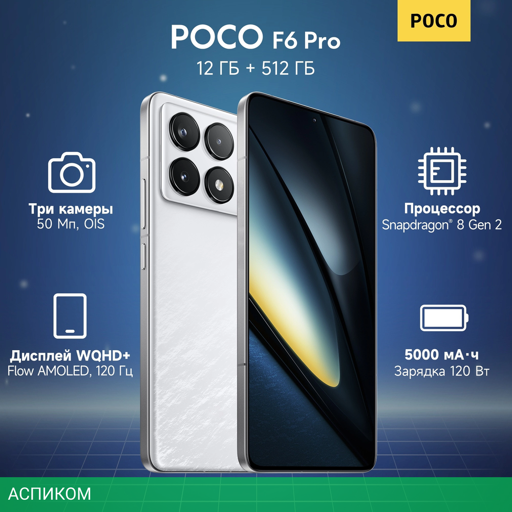 Смартфон Poco F6 Pro 12/512Gb White