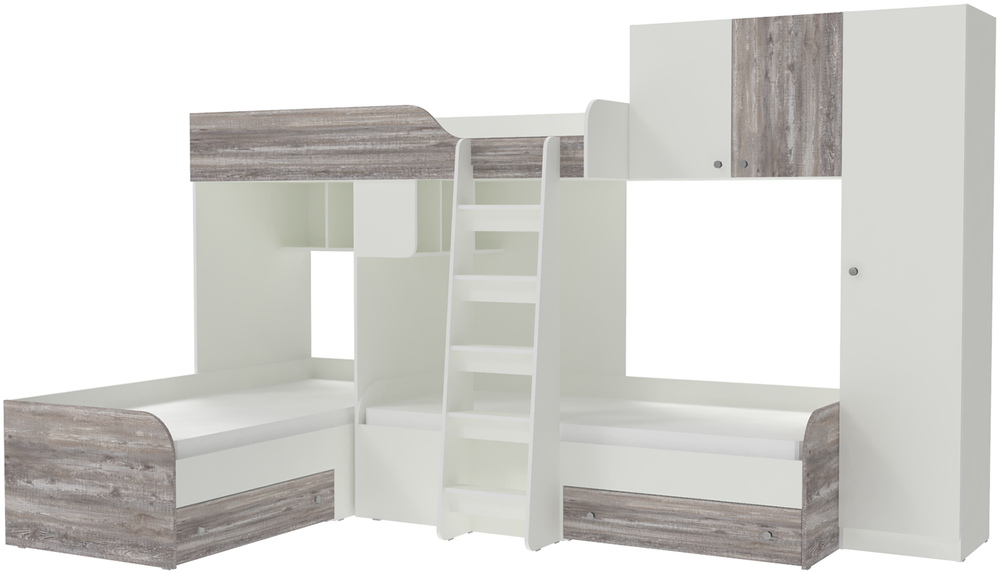 Кровать-чердак КарИВи Трио 2 Белый  Бетон
