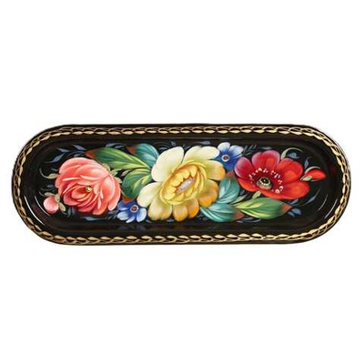 Жостовский поднос декоративный, размер 21х8 см (A4), металлический
