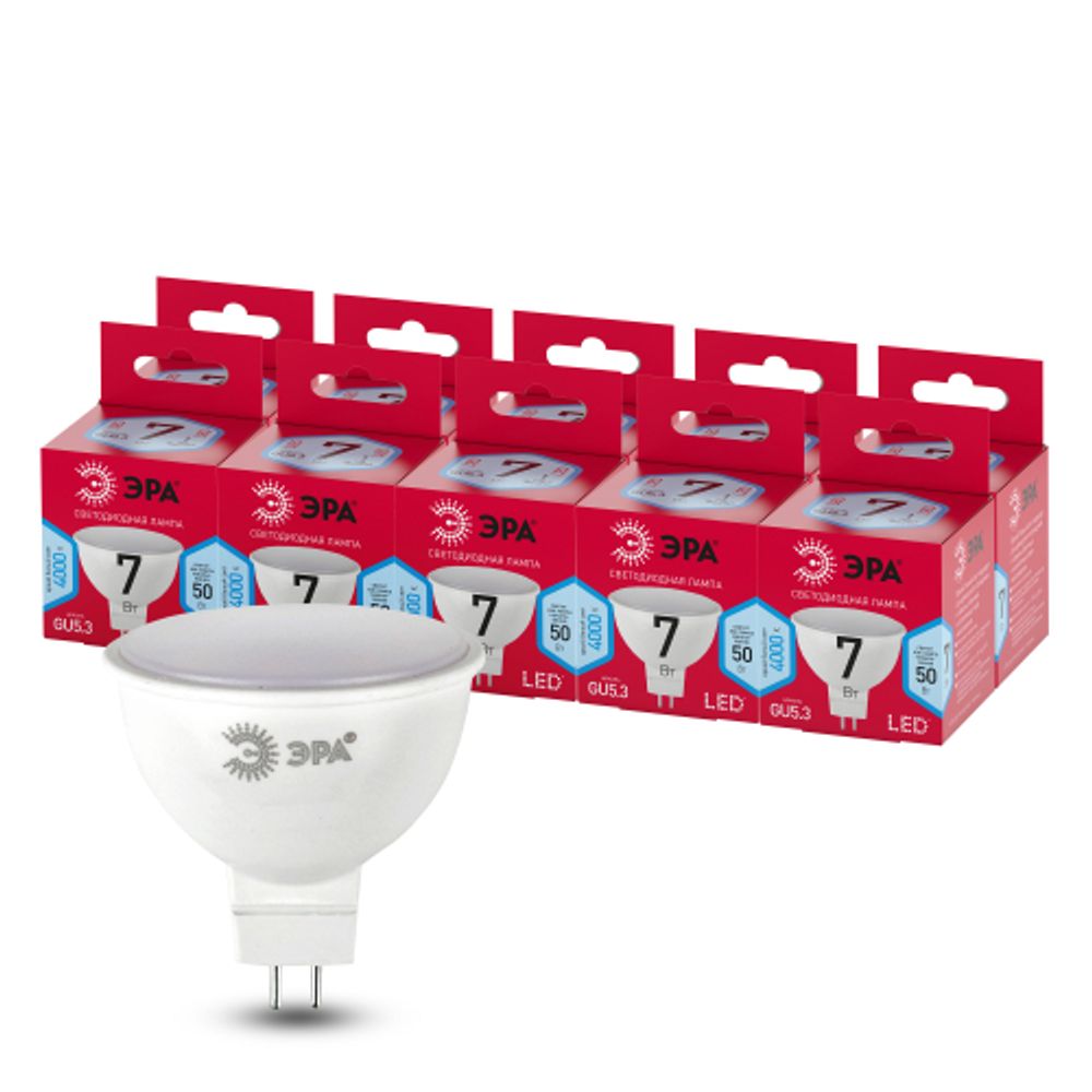 Лампочка светодиодная ЭРА RED LINE LED MR16-7W-840-GU5.3 R GU5.3 7 Вт софит нейтральный белый свет