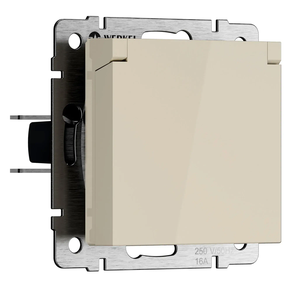Розетка влагозащищенная с заземлением с крышкой и шторками IP44 (слоновая кость) W1171203