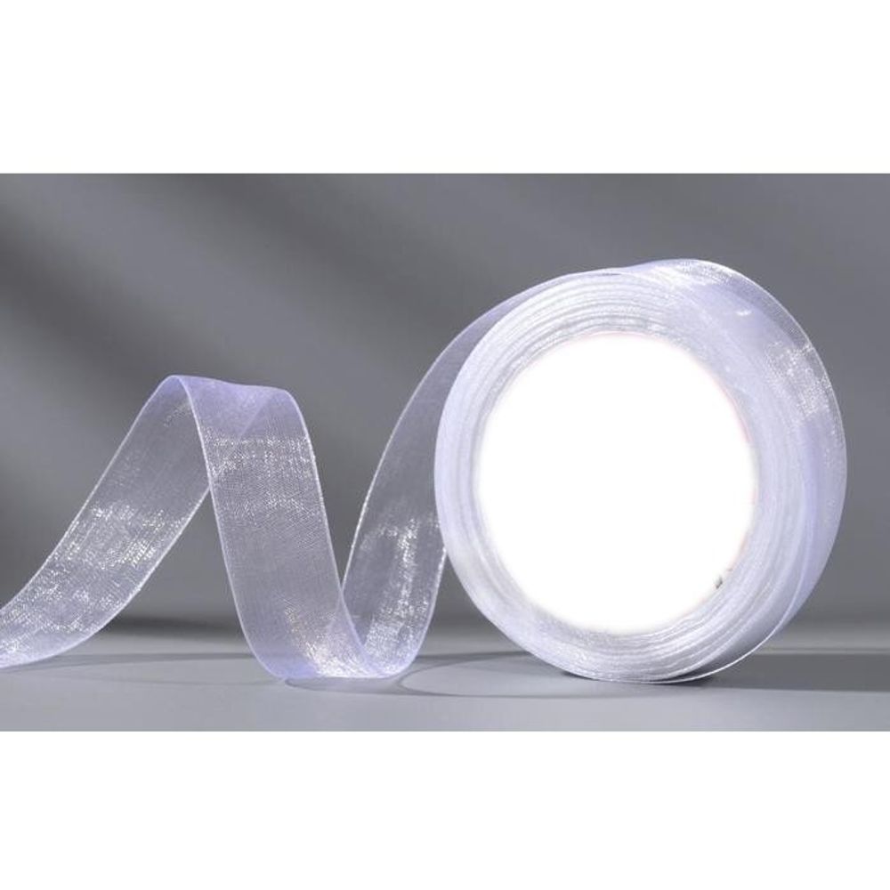 Декоративная лента капроновая для рукоделия, упаковки и флористики, 2 см, намотка 25 ярдов, белый с блеском, прозрачная