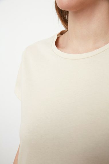 Qadın üçün qısa qol açıq bej köynək TWOSS20TS0133