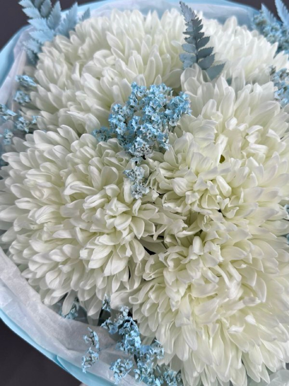 Букет из 7 хризантем "Антонов" в голубой гамме