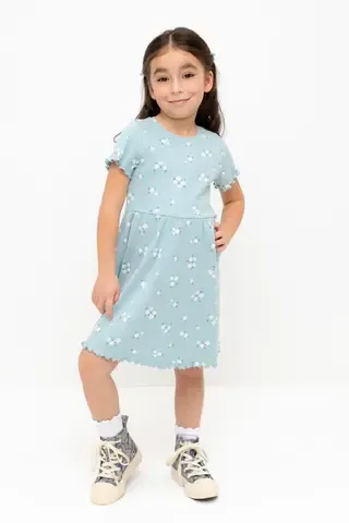 платье  для девочки  КР 5793/голубой,ромашковое поле