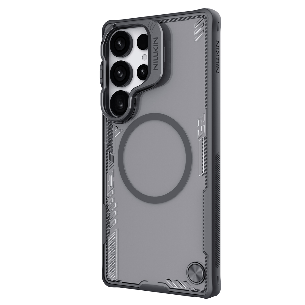 Чехол тонированный от Nillkin с MagSafe на Samsung Galaxy S25 Ultra, серия Iceblade Prop Magnetic с металлической откидной крышкой (версия с открытой камерой)