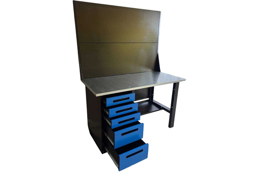 Верстак GWT-V1400BL5 Great Wolf - однотумбовый, 5 ящиков, с двумя экранами, синий 1400x700мм