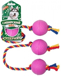 Сибирский Пес Супермяч Игрушка для собак, 2 мяча на веревке, средний