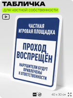 Табличка для частной территории "Частная игровая площадка, проход воспрещен", на дом, для участка, организаций, предупреждающая, 40х30 см, Silver Plane x Айдентика Технолоджи