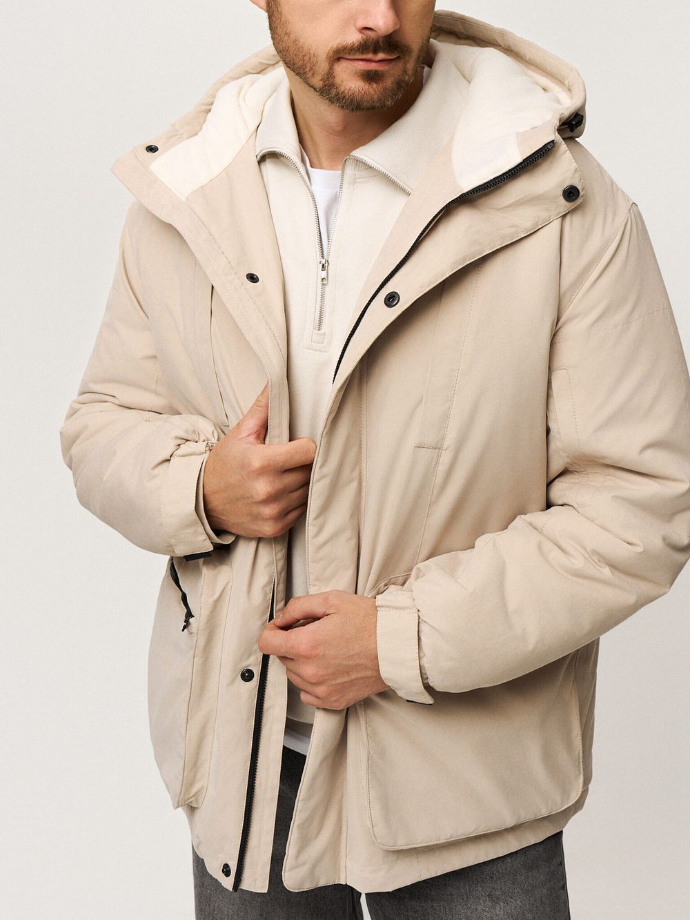 Купить Куртка FOS с объемными карманами зимняя бежевая Куртка FOS с объемными карманами зимняя бежевая