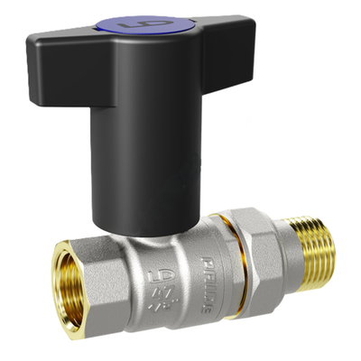 Кран шаровой латунь никель Pride Ду 15 Ру40 ВР/"американка" с Т-рукояткой красной/синей аналог 11б27п1 LD 47.348.15 RB