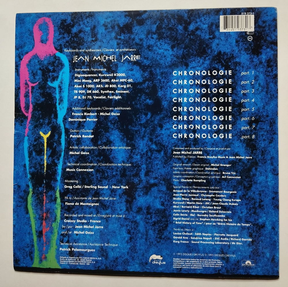 Винтажная виниловая пластинка LP Jean Michel Jarre Chronologie (Spain 1993)