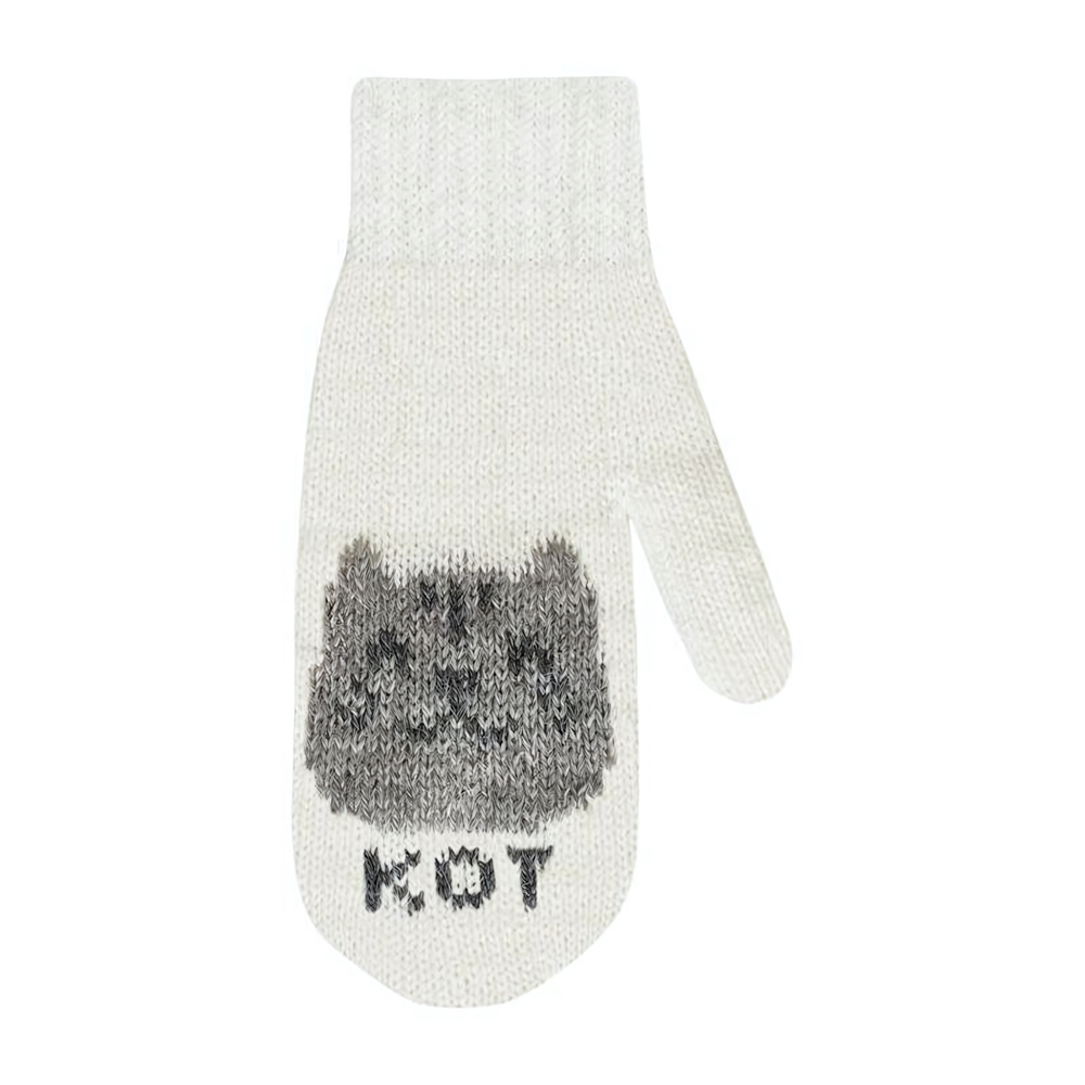 Варежки "Кот" белый/серый р. 14, 1 шт.