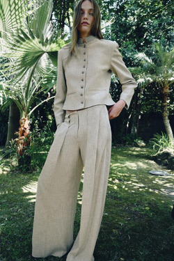 ZARA БРЮКИ ПРЯМОГО КРОЯ С ДЕКОРАТИВНОЙ СТРОЧКОЙ — ZW COLLECTION, БЕЖЕВЫЙ