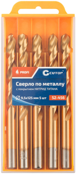 Сверло по металлу Cutop Profi с титановым покрытием, 9,5х125 мм (5 шт) 52-456