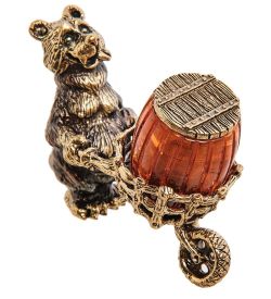 AM-3111 Фигурка «Медведь Запасливый с тележкой» (латунь, янтарь)