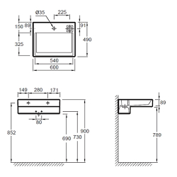 Раковина-столешница Jacob Delafon Terrace 60x49 EXE112-00 схема