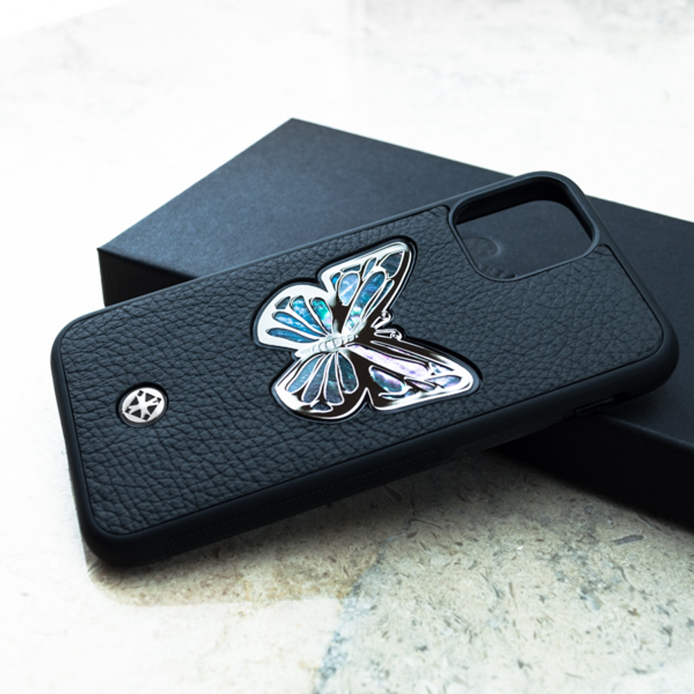 Дизайнерский чехол для iPhone с бабочкой из перламутра - Euphoria HM Premium - натуральная кожа ювелирный сплав