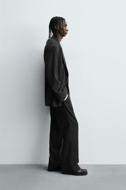 ZARA БРЮКИ В ПОЛОСКУ, ТЕМНО-СЕРЫЙ