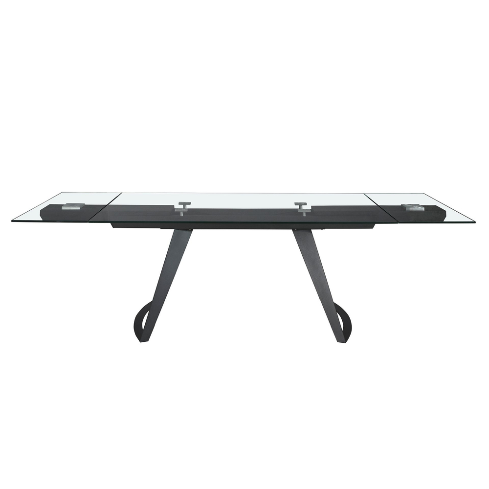 Прямоугольный раздвижной обеденный стол 1150 из стекла и черной стали