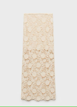 MANGO Длинная юбка c кружевом, экрю