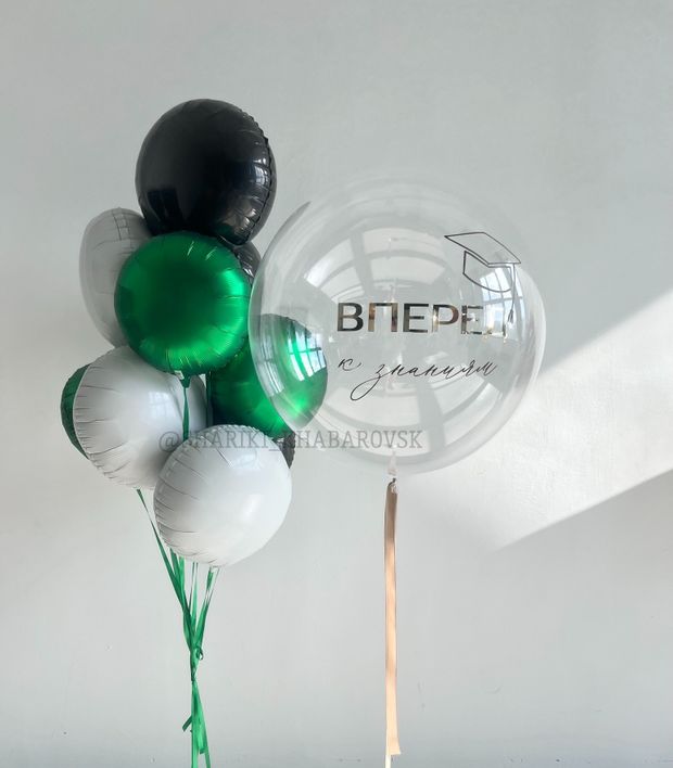 Воздушные шары на 1 сентября «Вперёд к знаниям» в зелёно-чёрной гамме №1/45