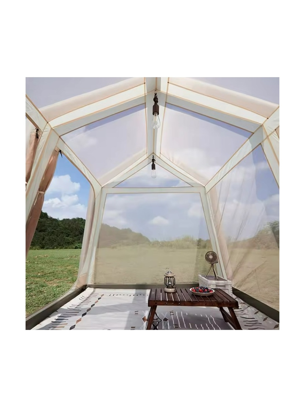 Палатка Naturehike Village 8.5 AIR 4-местная, надувной каркас, бело-коричневая
