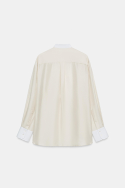 ZARA РУБАШКА С НАГРУДНИКОМ ИЗ 100% ШЕЛКА — ZW COLLECTION, ЦВЕТ СЛОНОВОЙ КОСТИ