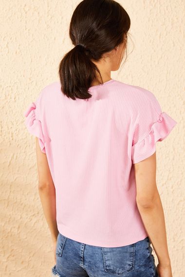 Qadın üçün qolu fırfırlı çəhrayı köynək  10051015