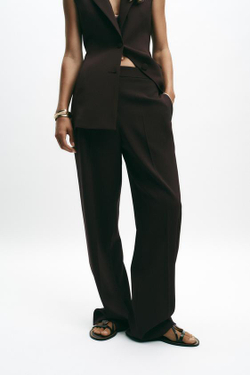 ZARA ПРЯМЫЕ БРЮКИ С ЛАМПАСАМИ, КОРИЧНЕВЫЙ