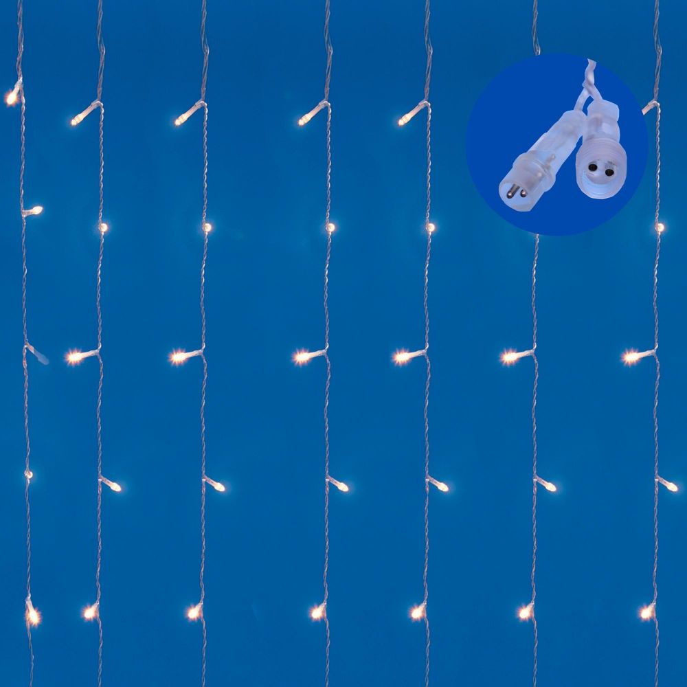 ULD-C2030-240-TTK WARMWHITE-WHITE IP44 Занавес светодиодный с эффектом мерцания. 3х2м. Соединяемый. 240 светодиодов. Теплый белый и белый свет. Провод прозрачный. TM Uniel.