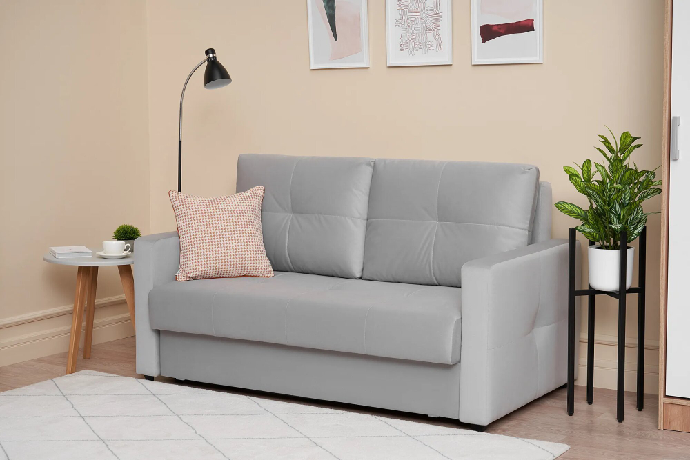 Диван Отто, шагающая еврокнижка, велюр, серый