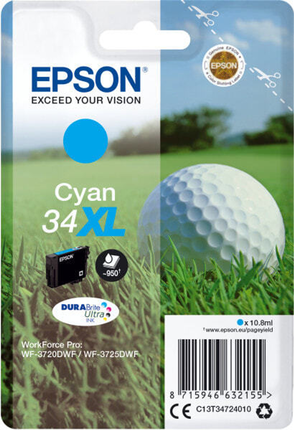 Картридж струйный Подлинный Голубой Epson Golf ball C13T34724020 1 шт