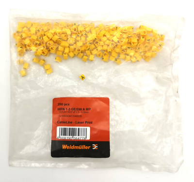 Маркер кабельный сеч.2,5-5мм Weidmuller WPA 1-3 GE/SW A MP 0252611637 РА 1/3 "A" (200шт.)