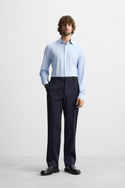 ZARA РУБАШКА ИЗ ЭЛАСТИЧНОЙ РЕЛЬЕФНОЙ ТКАНИ, НЕБЕСНО-ГОЛУБОЙ