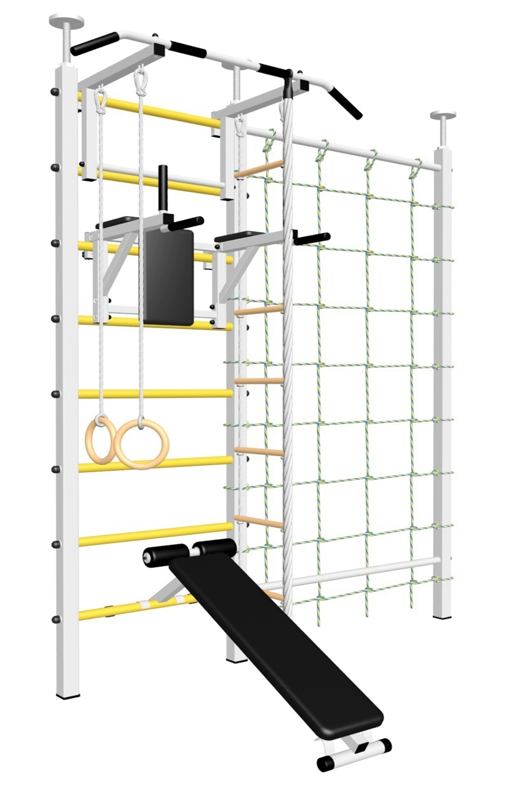 Шведская стенка Sv Sport враспор (Турник стандарт/Брусья/Скамья/Канат/Kольца/Лестница/Канатный лаз/Сетка)