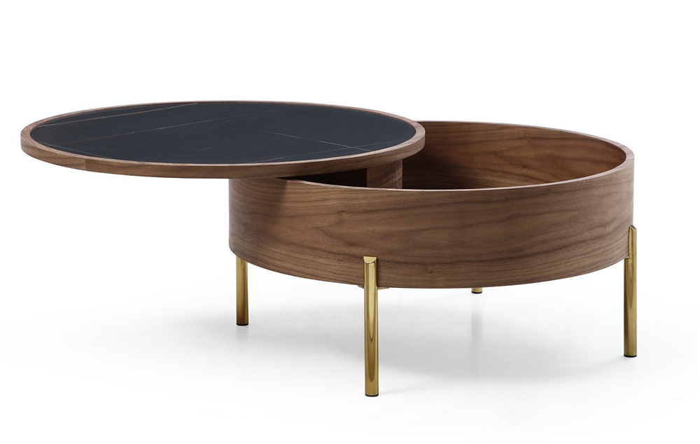 Стол журнальный CT6057CS (D80) черная керамика/орех/золото