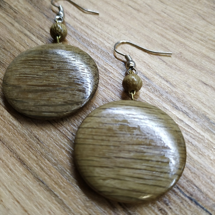 Серьги Монетки, дерево, цвет темно-коричневый, 30x38 мм