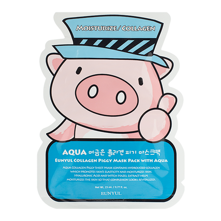 Eunyul Маска тканевая для лица с гиалуроновой кислотой - collagen piggy mask pack with aqua, 23мл, шт